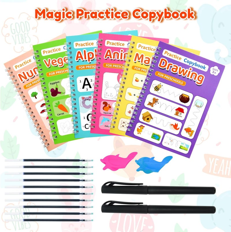 Elover Magic Grooved Writing Practice for Kids,Reusable Grooved Handwriting Workbooks Ages 3-8 for Preschool Grooved Handwriting Practice for Kids 5-7 Christmas Gifts (6 Books) - Image 2